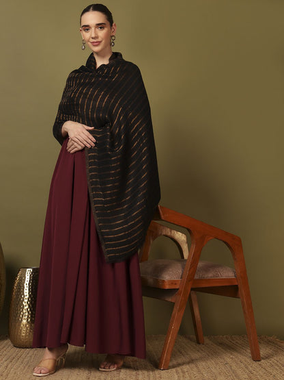 Dhiyona PA Striped Woven Design Reversible Sunehri Fine Woolen Shawl