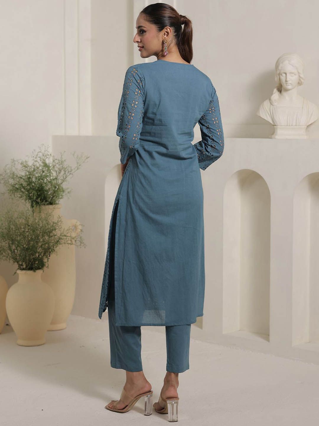 Women Embroidered Pure Cotton Kurta With Trouser