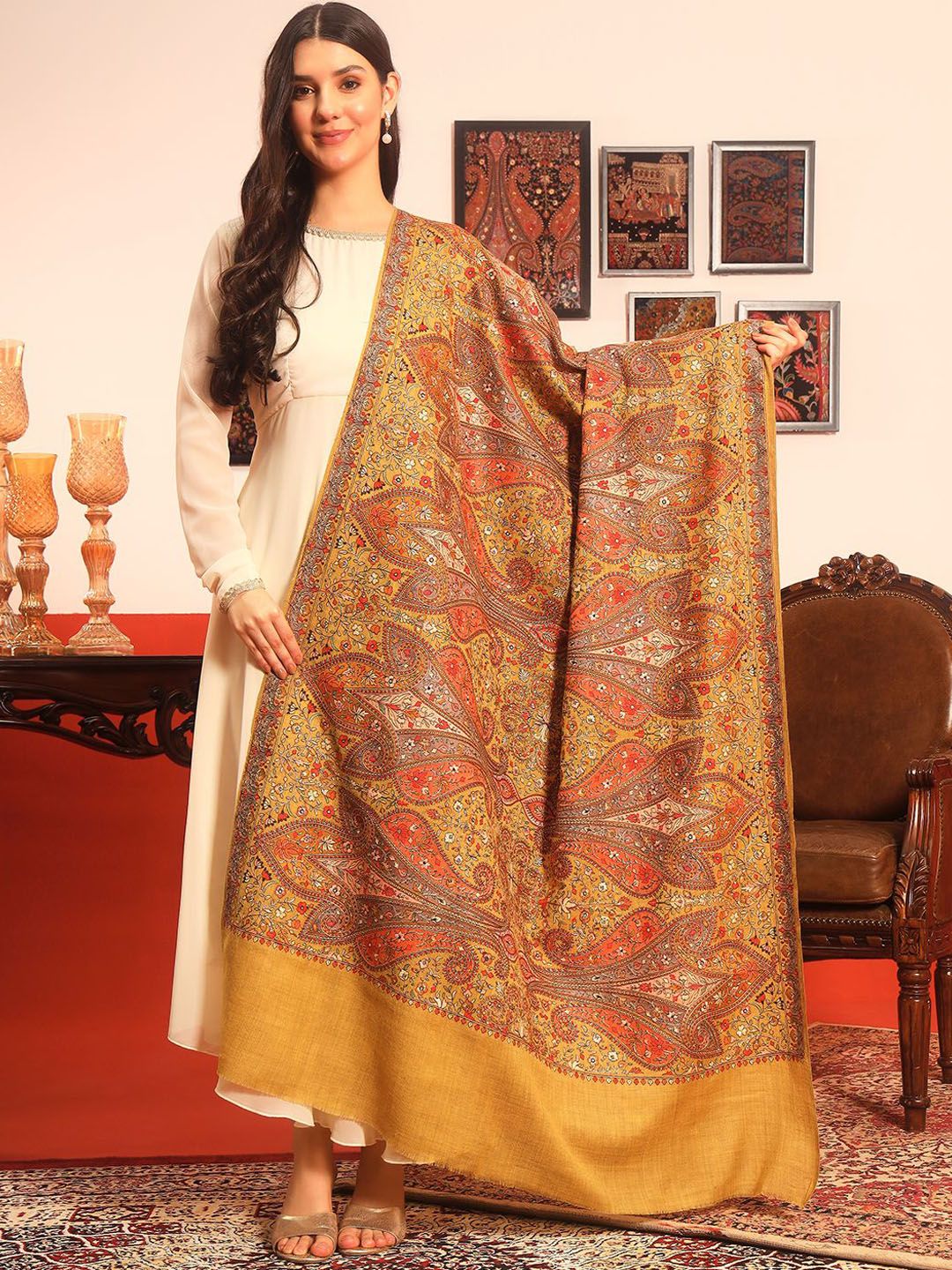 Dhiyona PA Paisley Embroidered Mahnoor Pure Wool Shawl