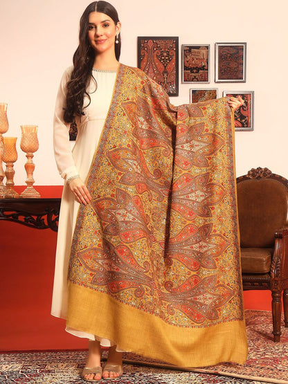 Dhiyona PA Paisley Embroidered Mahnoor Pure Wool Shawl
