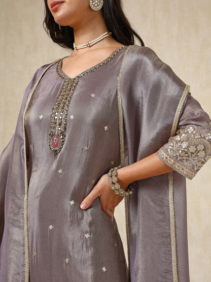 Dhiyona SO Women's Ethnic Motifs Embroidered Sequinned Straight Kurta with Dhoti Pants & Dupatta
