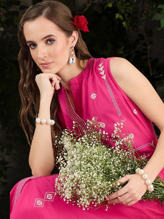 Women Ethnic Motifs Embroidered Regular Thread Work Pure Cotton Kurta with Palazzos