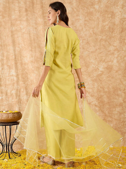 Floral Printed Straight Liva Kurta with Palazzo & Dupatta