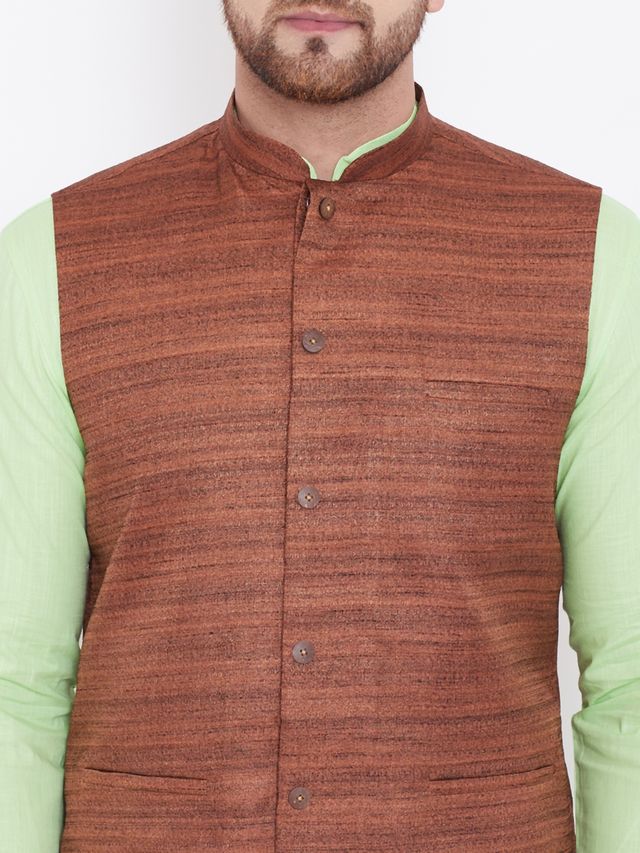 Men's Mint Green Cotton Blend Straight Jacket  Kurta and Pyjama Set