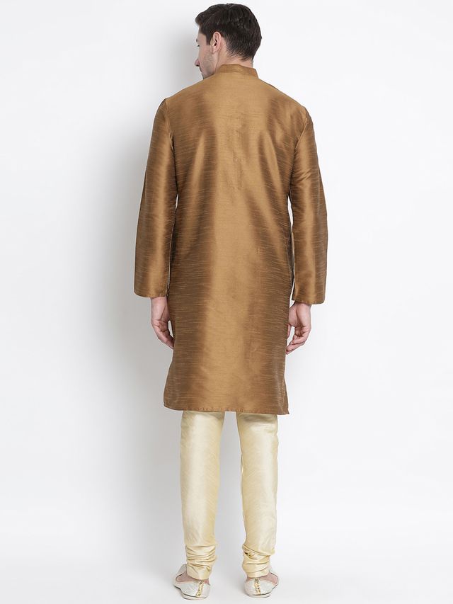Men's Coffee Silk Blend Straight Kurta Pyjama Set