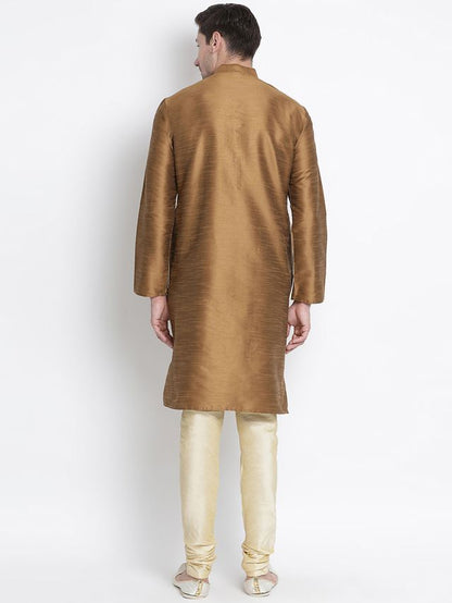 Men's Coffee Silk Blend Straight Kurta Pyjama Set