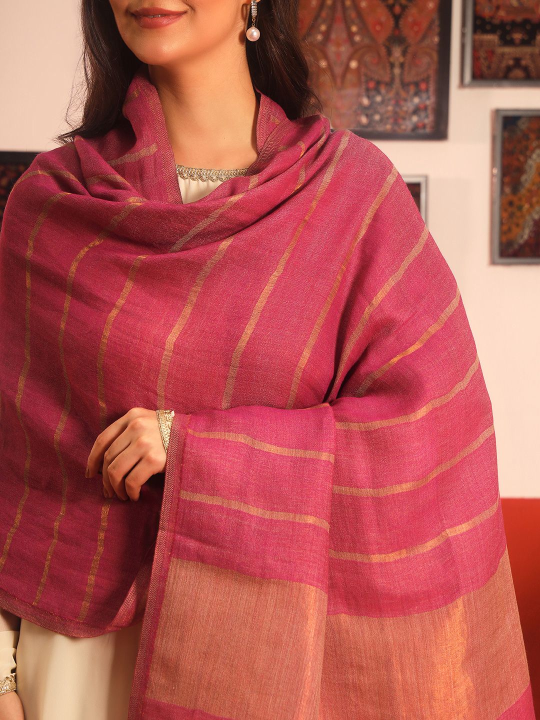 Dhiyona PA Striped Woven Design Woolen Reversible Shawl
