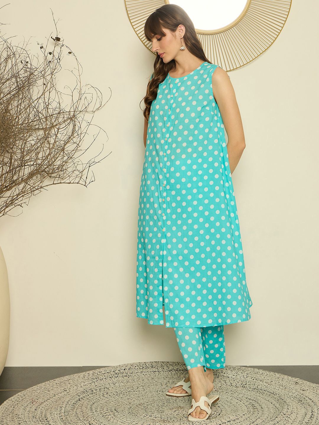 Women Printed Regular Pure Cotton A-Line Kurta with Trouser