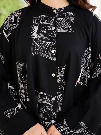 Women Geometric Printed Mandarin Collar Regular Kaftan Kurta with Trousers