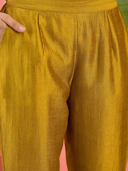 Dhiyona SN Women's Yellow Zari Embroidered Straight Kurta With Trouser And Dupatta