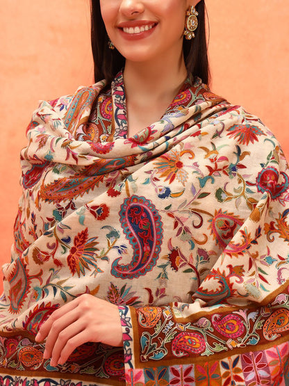 Dhiyona PA Paisley Embroidered Naqqashi Pure Wool Kalamkari Shawl