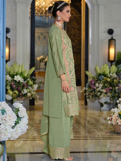 Women Ethnic Motifs Embroidered Kurta with Palazzos & Dupatta