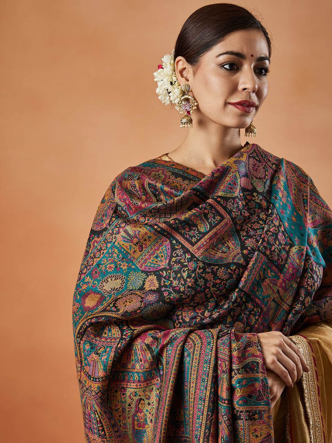 Dhiyona PA Shahi Mehfil Kaani Floral Woven Design Shawl