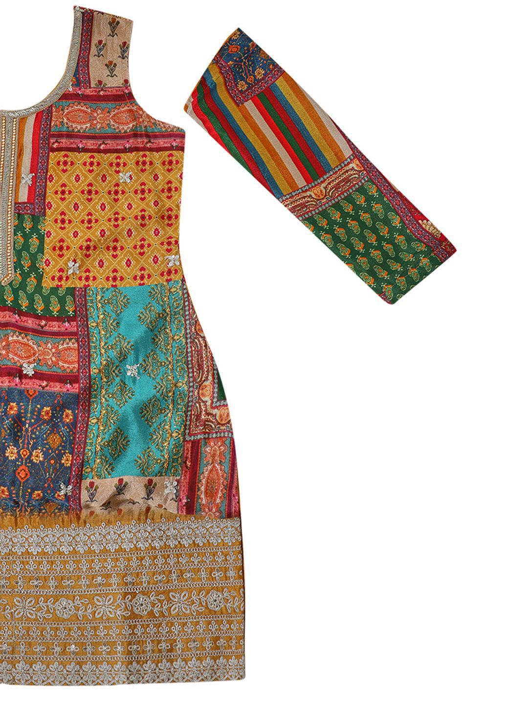 Dhiyona SO Women's Mustard Yellow Ethnic Motifs Printed Zari Straight Kurta With Sharara & Dupatta