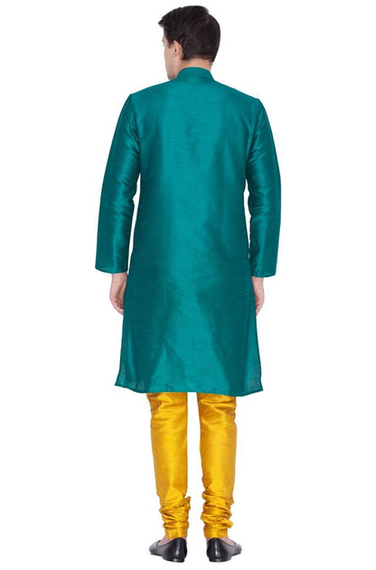 Men's Green Silk Blend Straight Kurta Pyjama Set
