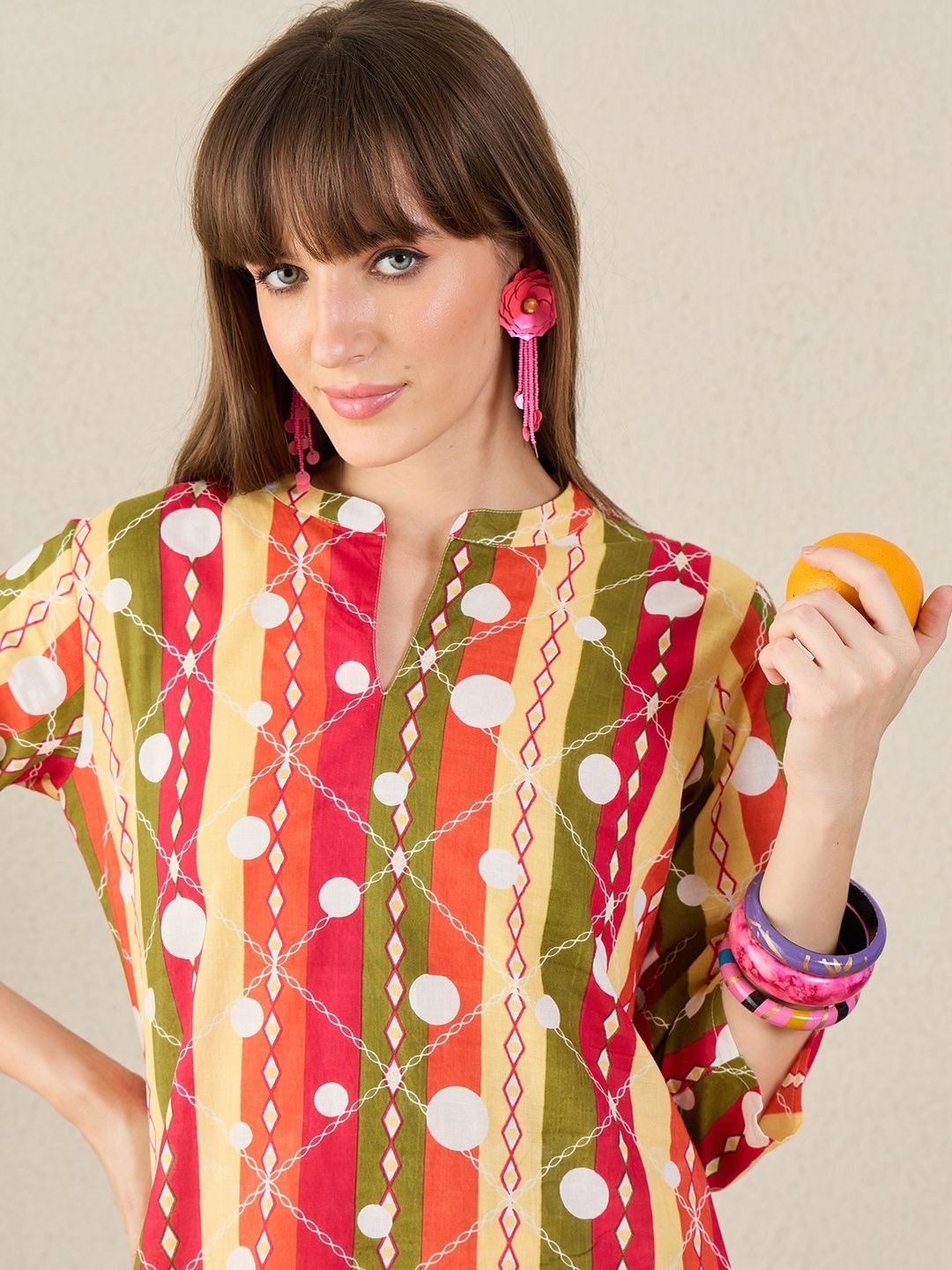 Women Geometric Printed Cotton Kurta with Palazzos