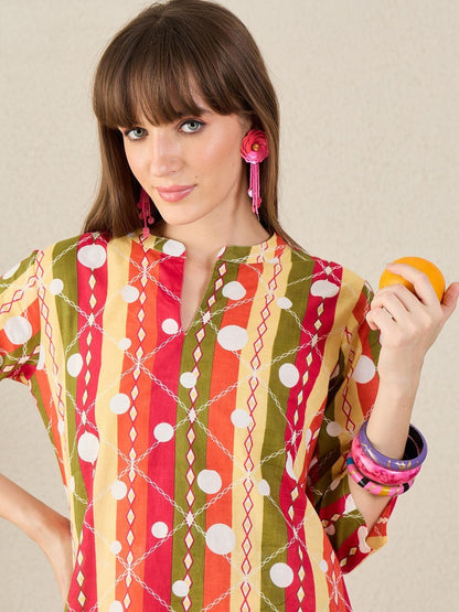 Women Geometric Printed Cotton Kurta with Palazzos