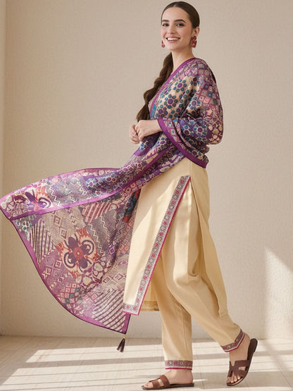Ethnic Motifs Embroidered Regular Thread Work Kurta With Trouser & Dupatta