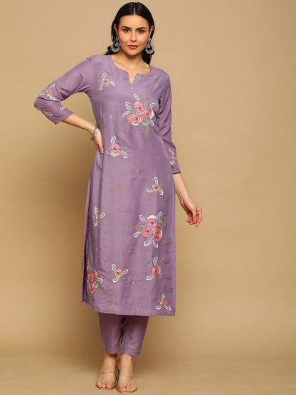 Dhiyona SN Women's Floral Embroidered Kurta with Trousers & Dupatta