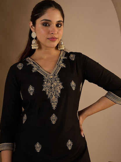 Dhiyona IE Women's Women Ethnic Motifs Embroidered Regular Thread Work Kurta with Trousers
