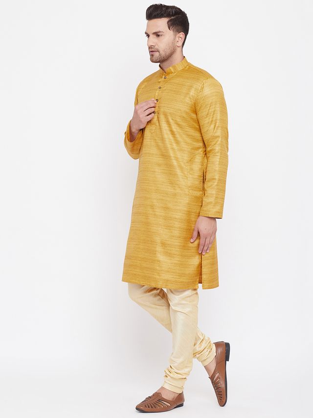 Men's Beige Silk Blend Straight Kurta Pyjama Set