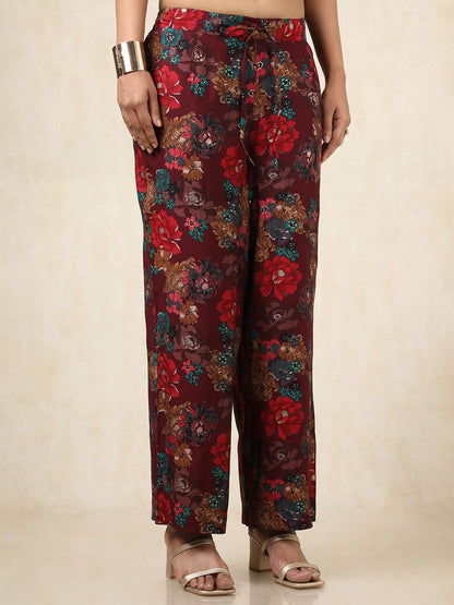 Dhiyona SO Women's Floral Printed Shirt Collar Panelled Muslin Straight Kurta With Trouser