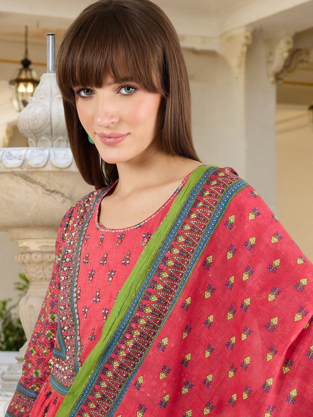 Women Ethnic Motifs Printed Panelled Pure Cotton Kurta with Trousers & With Dupatta