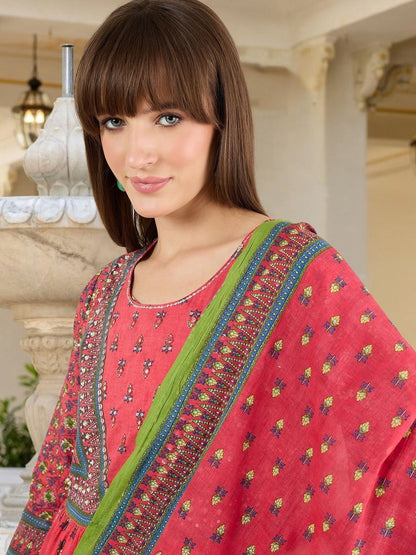 Women Ethnic Motifs Printed Panelled Pure Cotton Kurta with Trousers & With Dupatta