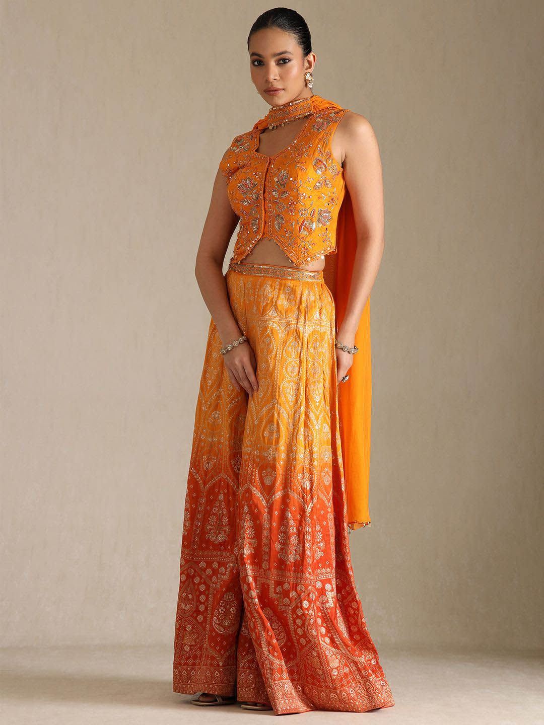 Dhiyona SO Women's Women Embroidered Crop Top Palazzos & Dupatta