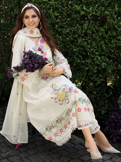 Women Floral Embroidered Thread Work Pure Cotton Kurta with Trousers & Dupatta