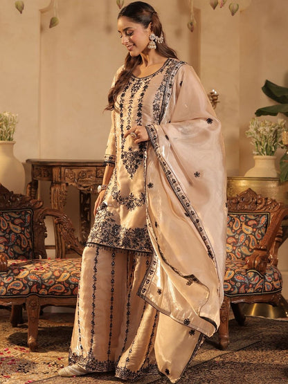 Women Ethnic Motifs Embroidered Regular Beads and Stones Kurta Set With Dupatta