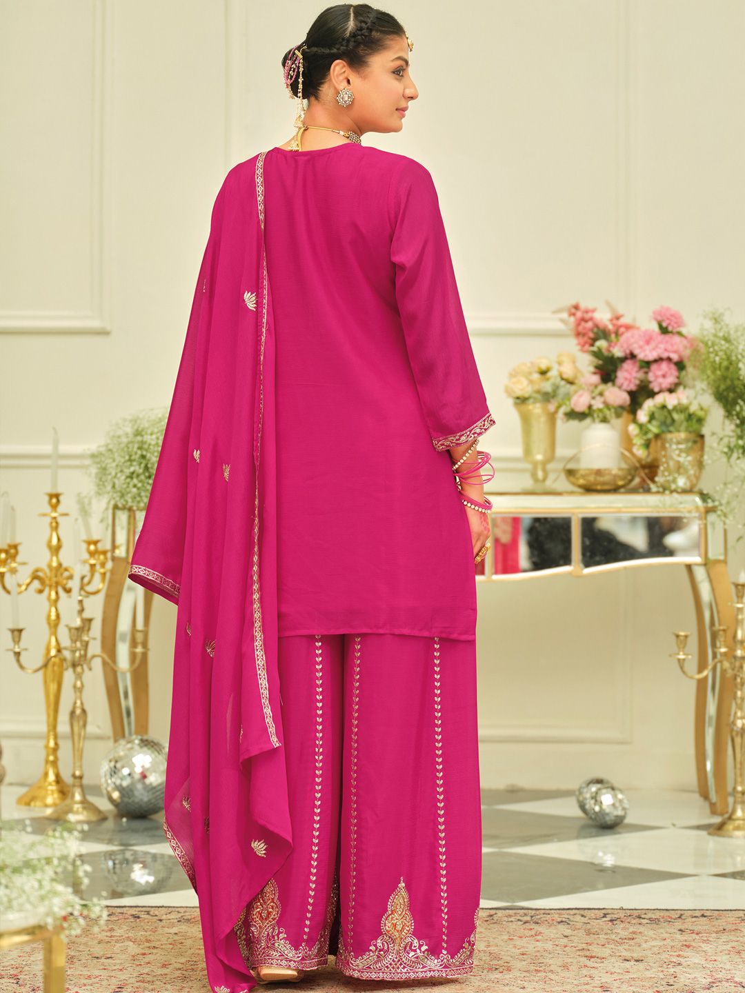 Women Ethnic Motifs Embroidered Kurta with Palazzo & Dupatta