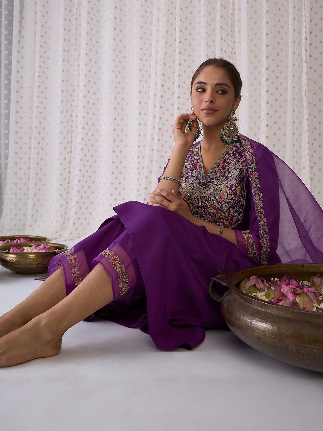 Women Ethnic Motifs Embroidered Anarkali Kurta with Trousers & Dupatta