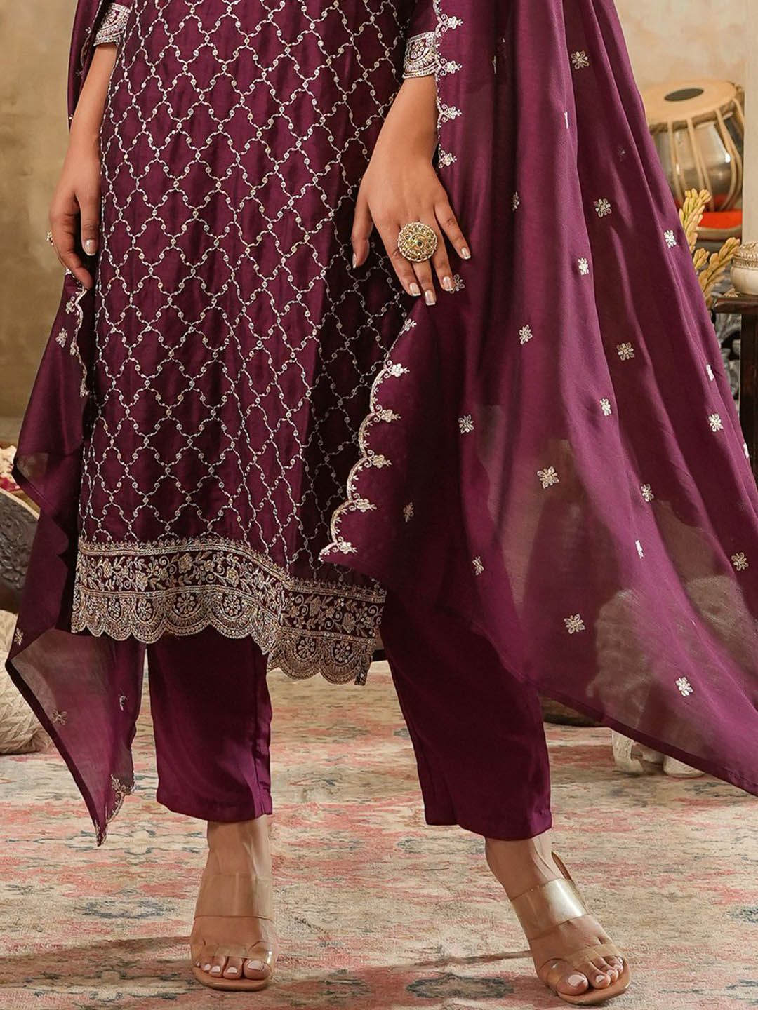 Women Ethnic Motifs Embroidered Regular Sequinned Kurta with Trousers & Dupatta