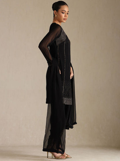 Dhiyona SO Women's Women Floral Embroidered Beads and Stones Kurta with Dhoti Pants & Dupatta