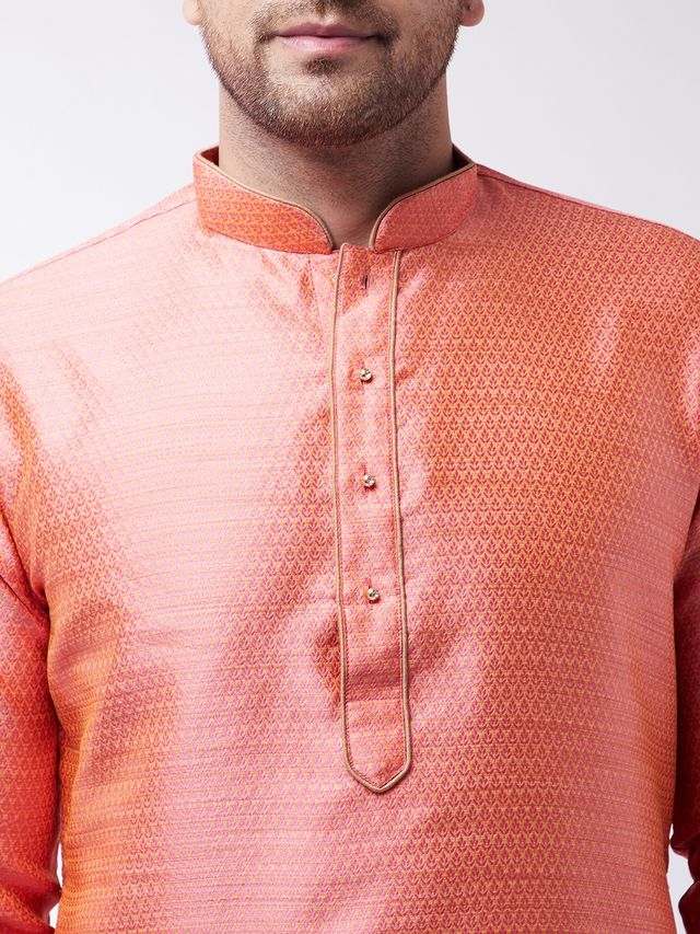 Men's Pink Silk Blend Straight Kurta Pyjama Set