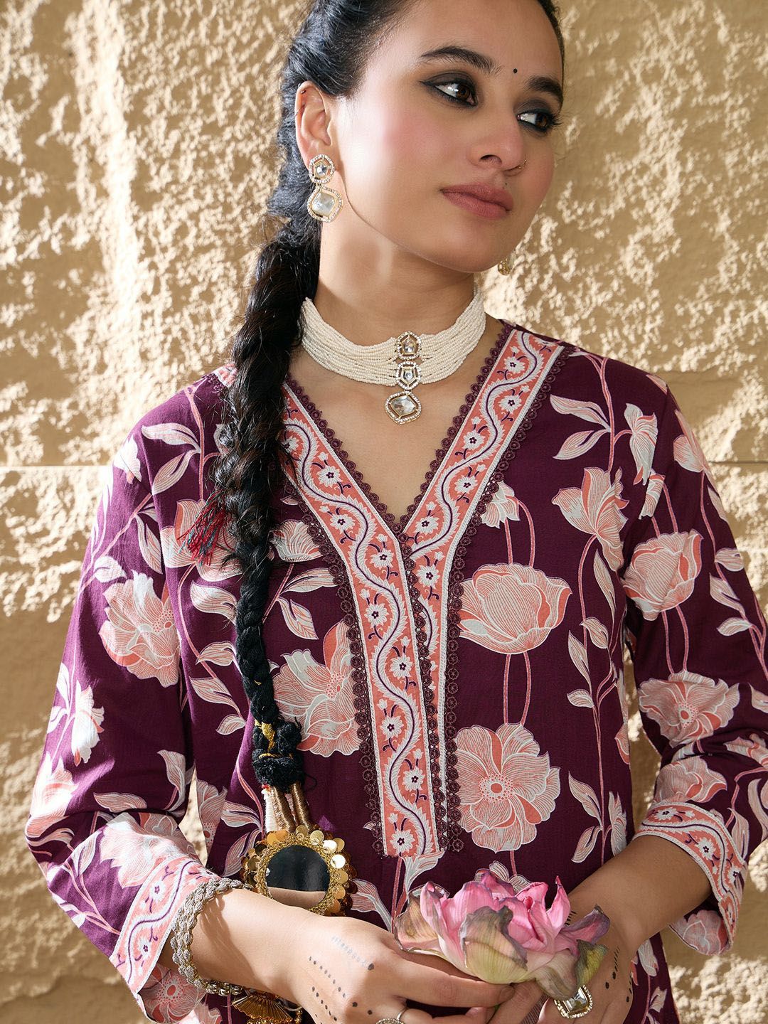 Women Floral Printed Regular Pure Cotton Kurta with Trousers & Dupatta