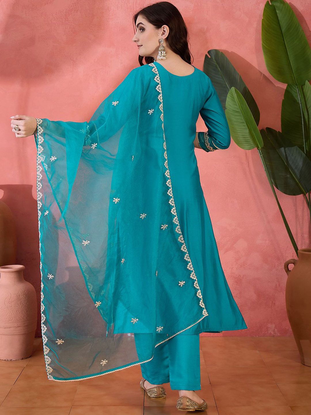 Dhiyona SN Women's Solid Embroidered Kurta with Trousers & Dupatta