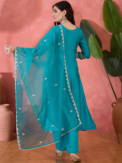 Dhiyona SN Women's Solid Embroidered Kurta with Trousers & Dupatta