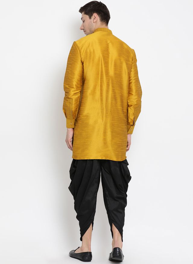 Men's Gold Silk Blend Pathani Kurta and Dhoti Set