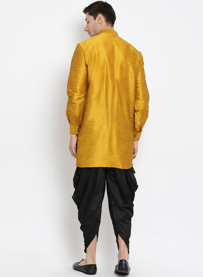 Men's Gold Silk Blend Pathani Kurta and Dhoti Set