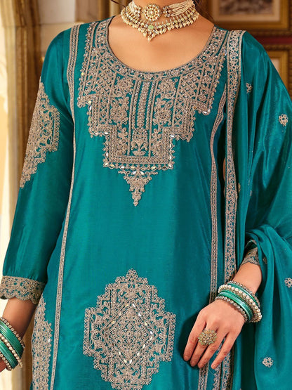Women Ethnic Motifs Embroidered Mirror Work Kurta with Palazzos & Dupatta