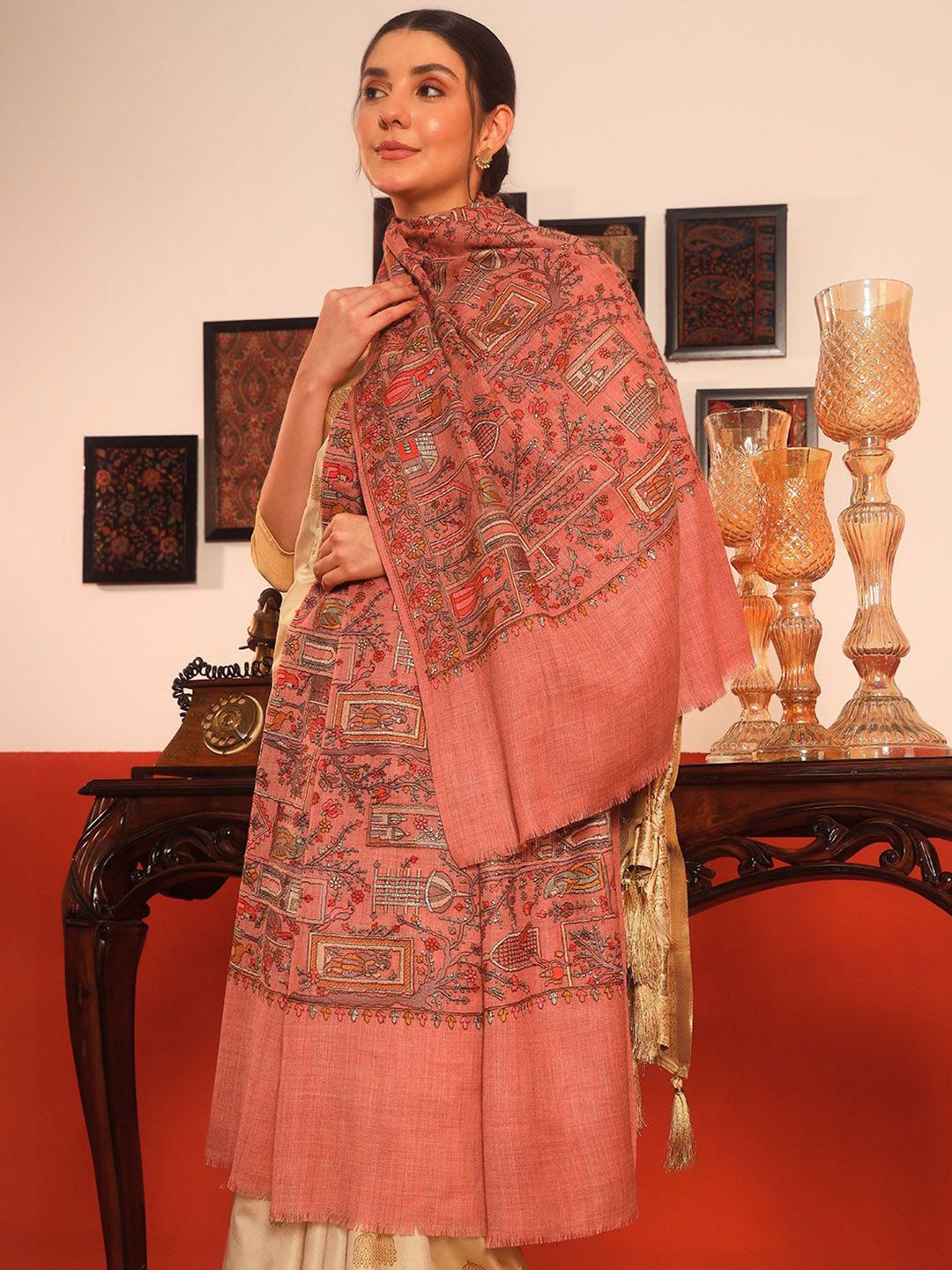 Dhiyona PA Floral Embroidered Pure Wool Shawl