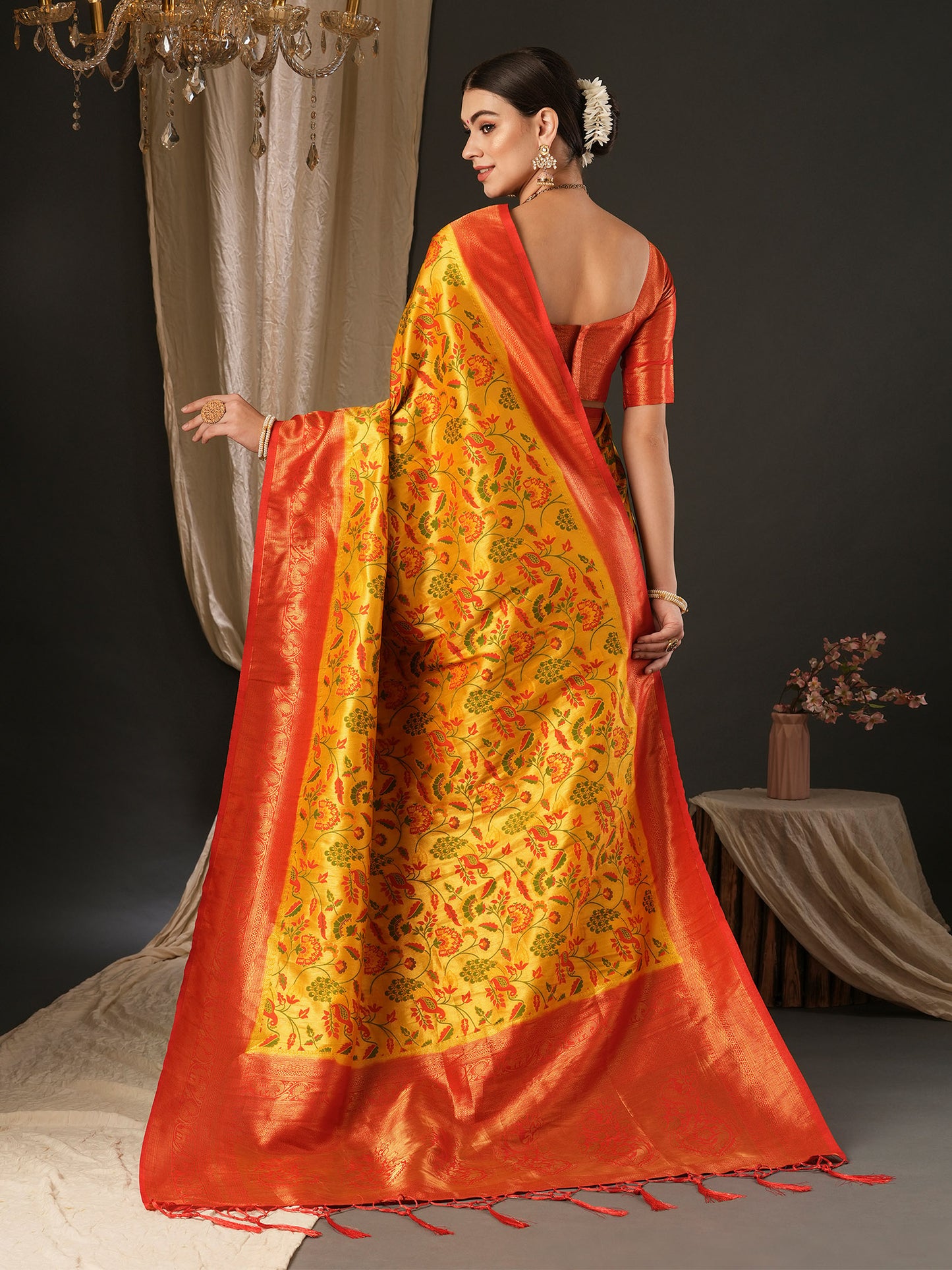 Women's Silk Blend Red Woven Design Designer Saree With Blouse Piece