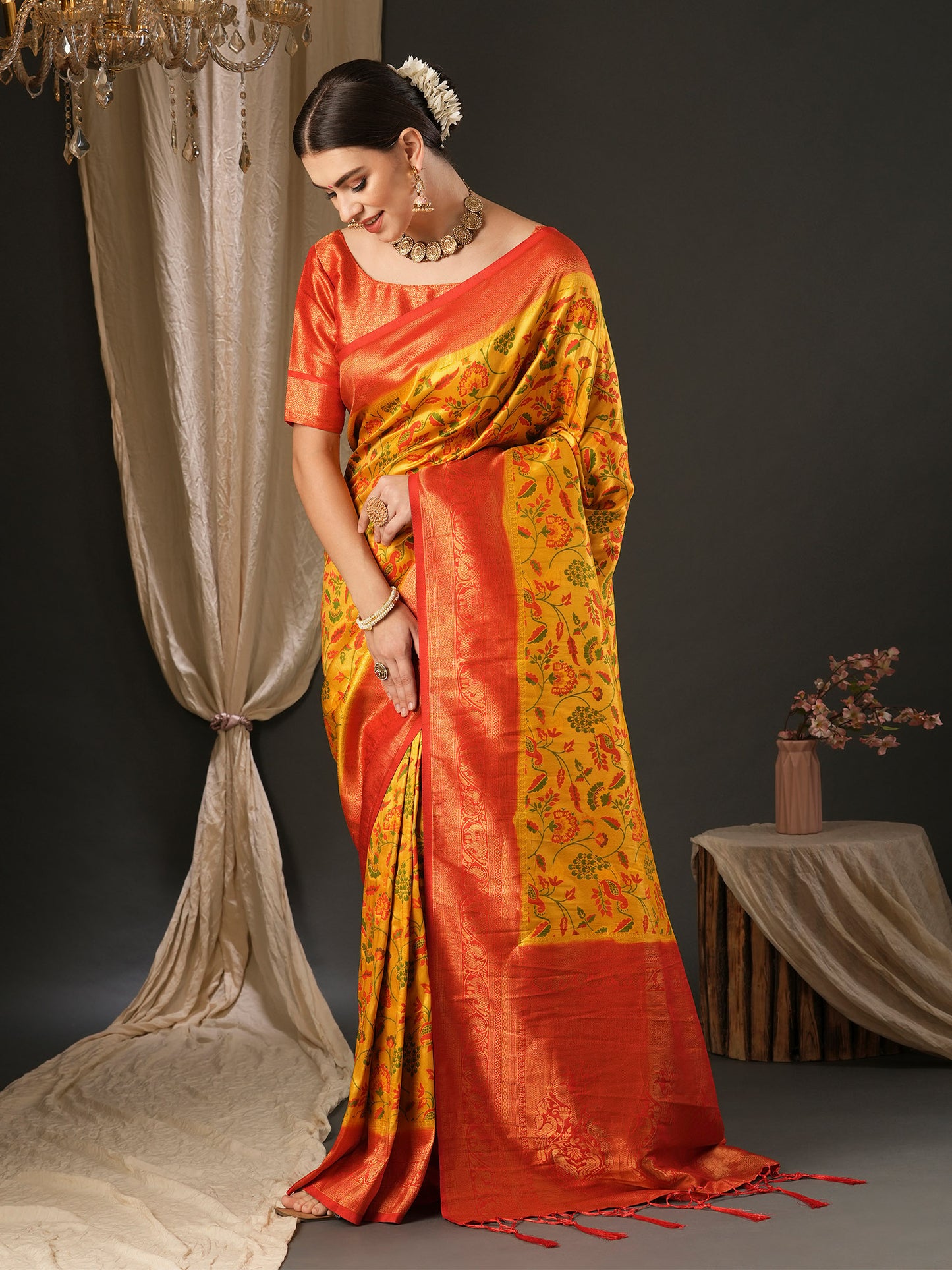 Women's Silk Blend Red Woven Design Designer Saree With Blouse Piece