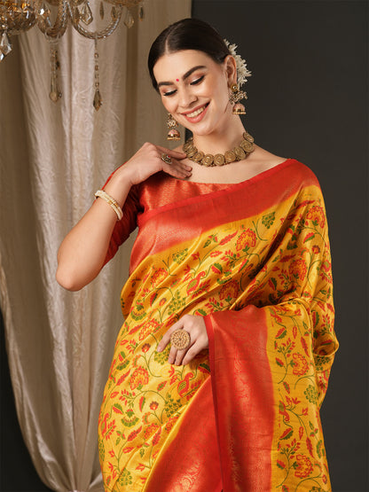 Women's Silk Blend Red Woven Design Designer Saree With Blouse Piece