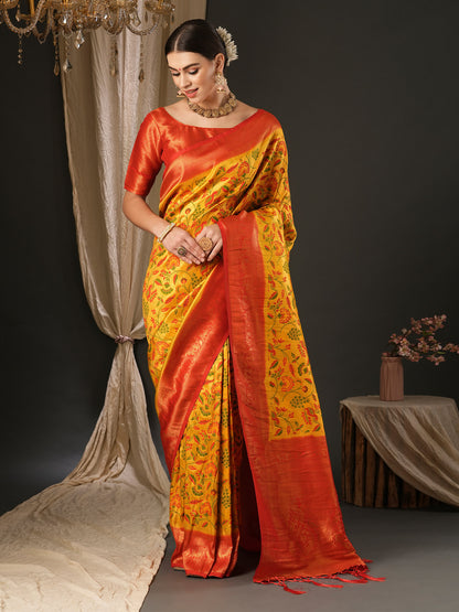 Women's Silk Blend Red Woven Design Designer Saree With Blouse Piece