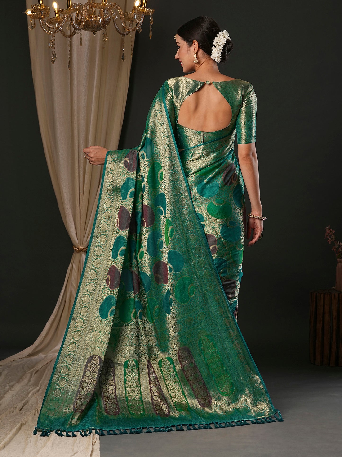 Women's Georgette Light Blue Woven Design Designer Saree With Blouse Piece