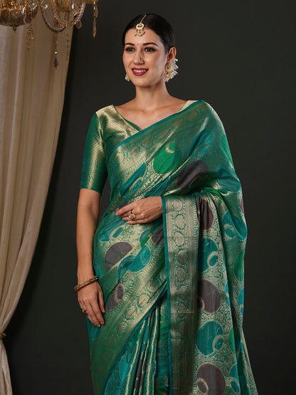 Women's Georgette Light Blue Woven Design Designer Saree With Blouse Piece