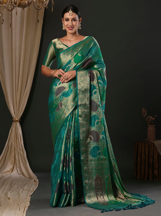 Women's Georgette Light Blue Woven Design Designer Saree With Blouse Piece